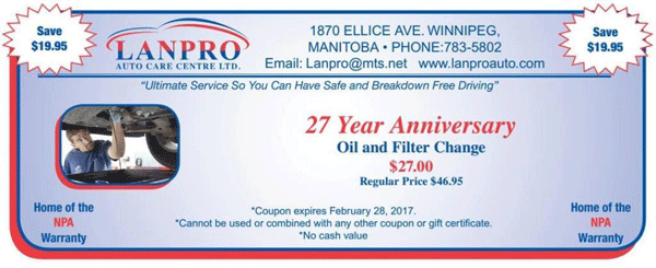 27 Year Anniversary Oil and Filter Change Coupon