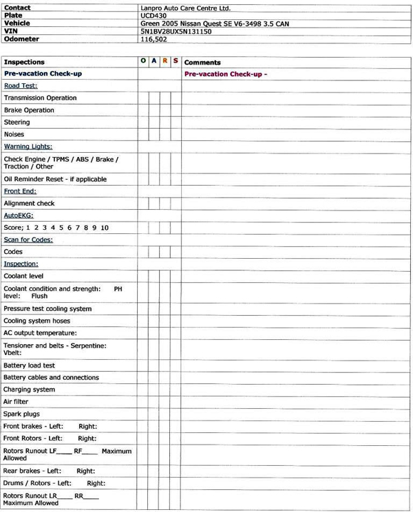 Sample Inspection Sheet page 1