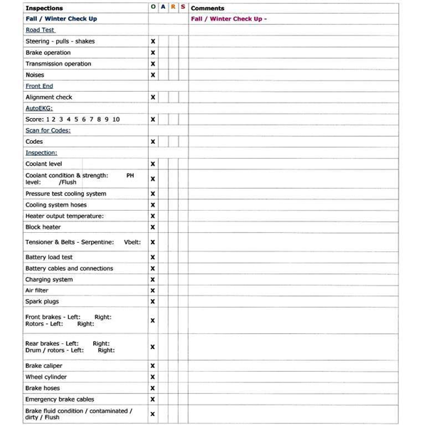 Winter Inspection Sheet